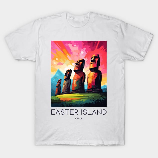 A Pop Art Travel Print of Easter Island - Chile T-Shirt by Studio Red Koala